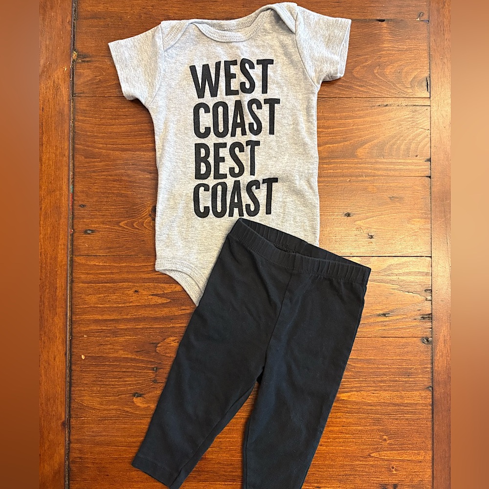 NWOT West Coast Best Coast Bodysuit Carters Leggings Sz 6-12m